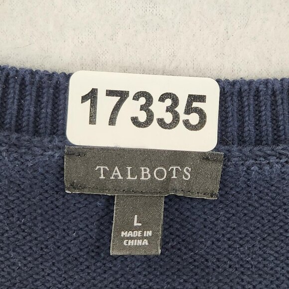 Talbots Sweater Womens Large Navy Blue 100% Cotton Fringe Hem Sleeveless Knit - Picture 7 of 10